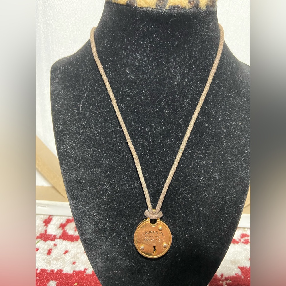 Vintage Lauren Ralph Lauren Key Lock Pendant on a Brown Cord